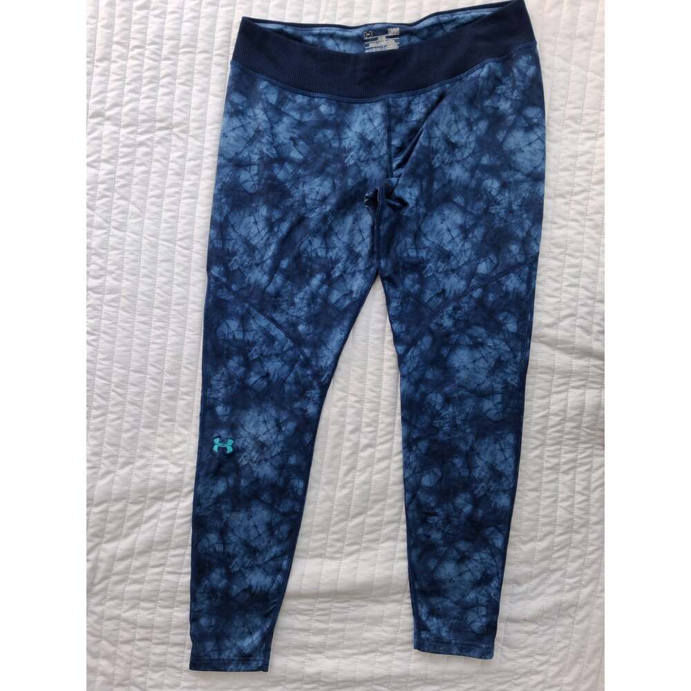 Under Armour ColdGear Fitted Tie Dye Leggings Blue White Women's Large